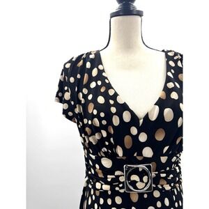 VTG Womens Dress 16 Polka Dots Midi Flare Hem Built in Belt Classic Retro Charm